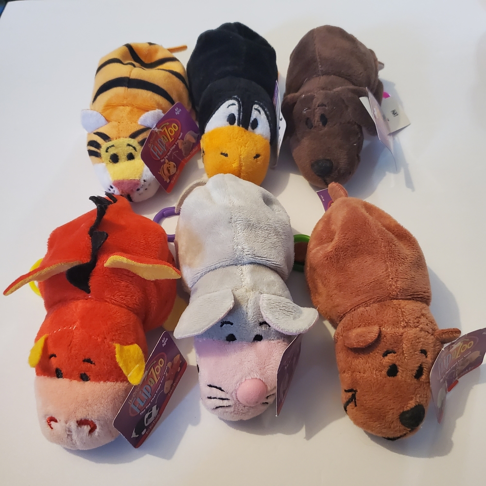 Bundle of 6 Plush Flip-a-Zoo Animal Clip-On Toys Lot 3